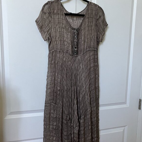 Grizas Silk Textured Bubble Midi Dress Womens S Gray Lagenlook Boho Artsy - Picture 7 of 13